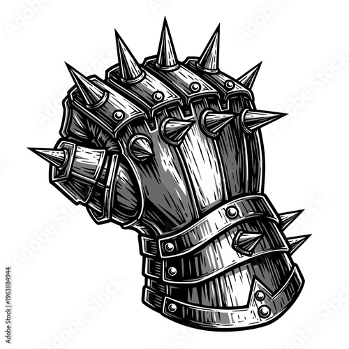 Spiked metal gauntlet with sharp spikes.