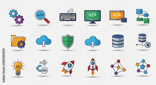 Set of Flat Design Software Development and Programming Icons