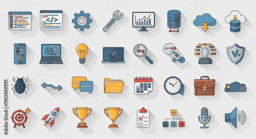 Set of Flat Design Technology and Business Icons
