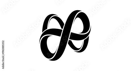 A stylized black logo with intertwined loops on a white background.