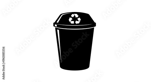 A black recycling bin with a recycling symbol on the lid.