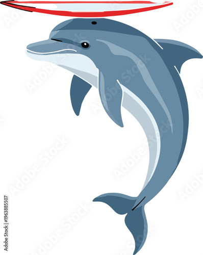 Dolphin Spinning Hoop Trick Performance Marine Animal Entertainment Concept Aquarium Show Flat Vector Illustration Isolated on White Background