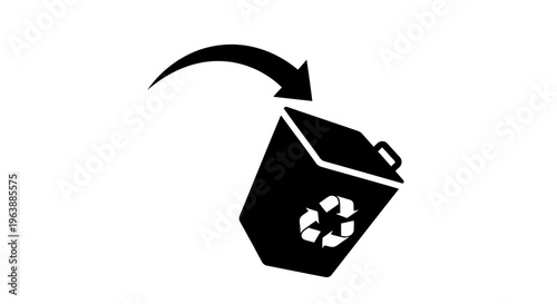 Recycling bin icon with an arrow indicating the action of recycling or disposing waste properly.