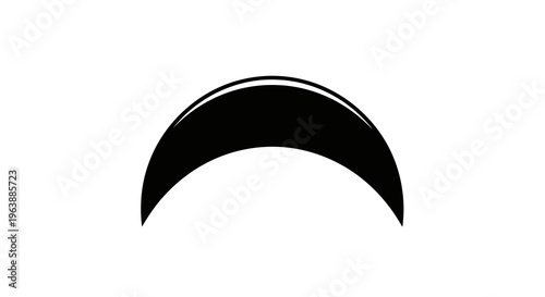 A simple black crescent moon shape on a white background.