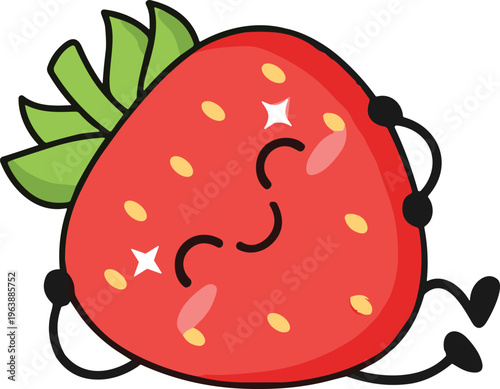Cute Strawberry Cartoon Character Relaxing and Lying Down with Happy Expression Kawaii Fruit Mascot Illustration Flat Vector Isolated on White Background