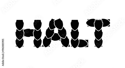 A stylized representation of the word halt formed by black silhouettes