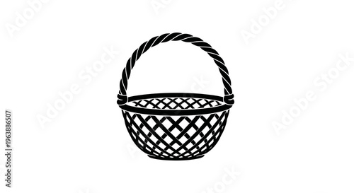 A simple black wire basket with a handle on a white background is depicted.