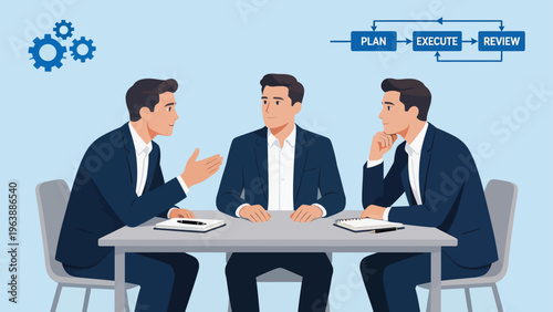 Business meeting with three men