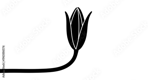 A minimalist illustration of a tulip bud with a long stem.