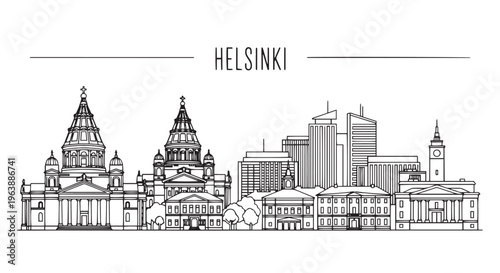 Helsinki Finland Cityscape Line Art Illustration