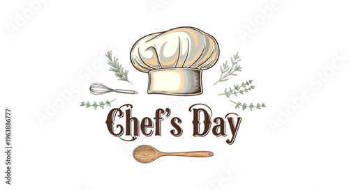 Chef Hat and Cooking Utensils Illustration.