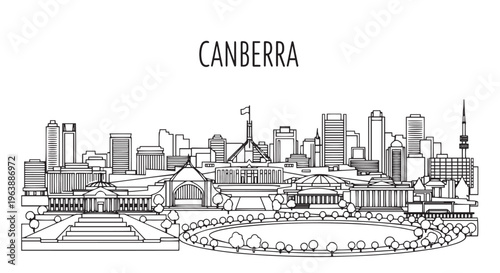 Canberra City Skyline Illustration in Minimalist Line Art