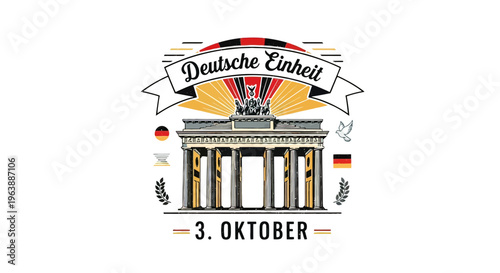 German Unity Day Brandenburg Gate Illustration.