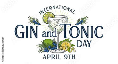 Gin and Tonic Day Celebration Logo Design.