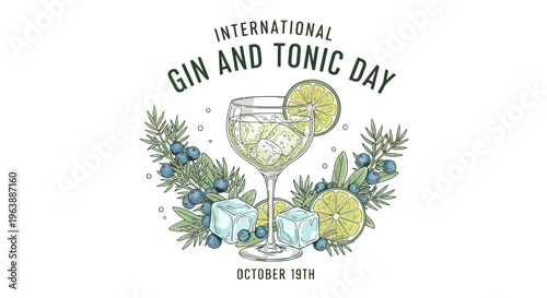 Gin and Tonic Day Illustration with Glass.