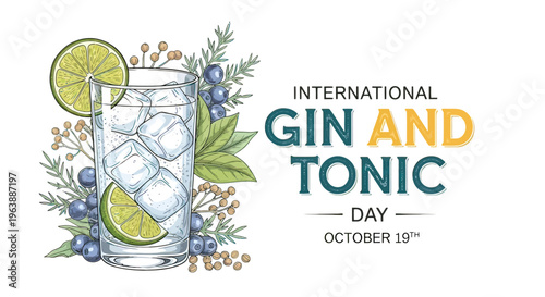 Gin and Tonic Drink with Lime.