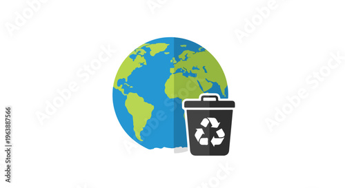 Earth Day illustration featuring a globe and a recycling bin symbolizing environmental awareness