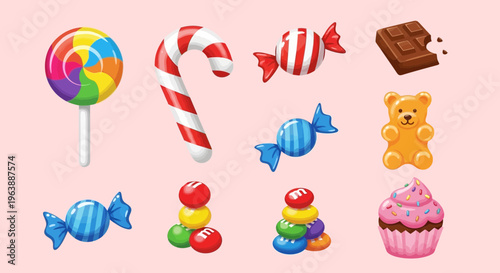 Set of Colorful Assorted Sweets and Candy Illustrations