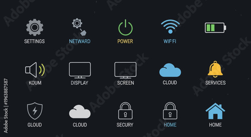 Set of Modern Minimalist Interface Icons for Digital Devices