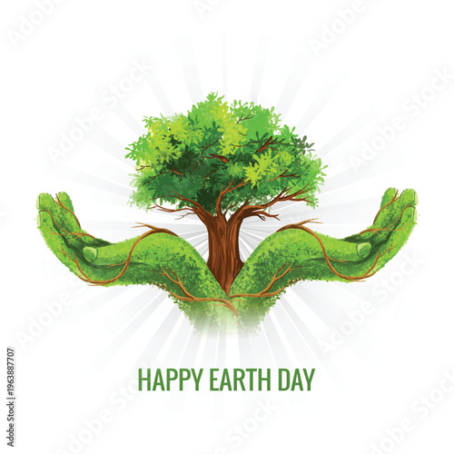 Happy earth day concept background with holding hands design