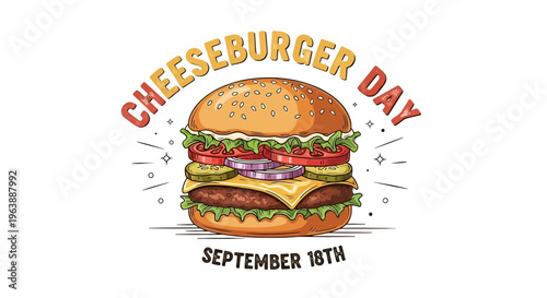 Illustration of a Double Cheeseburger with Lettuce and Tomato.