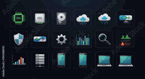 Set of Modern Technology and Data Analysis Icons