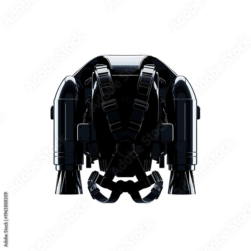 Futuristic black robotic head closeup.