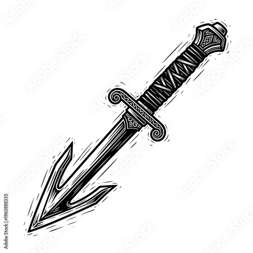 Trident weapon with sharp prongs metal.