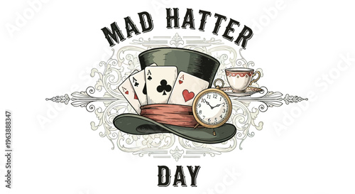 Mad Hatter Day Illustration with Top Hat.
