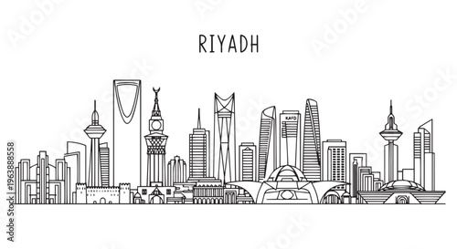 Riyadh Cityscape Line Art Illustration in Black and White