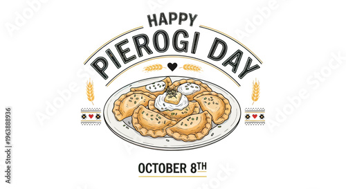 Pierogi Day Illustration with Dumplings on Plate.