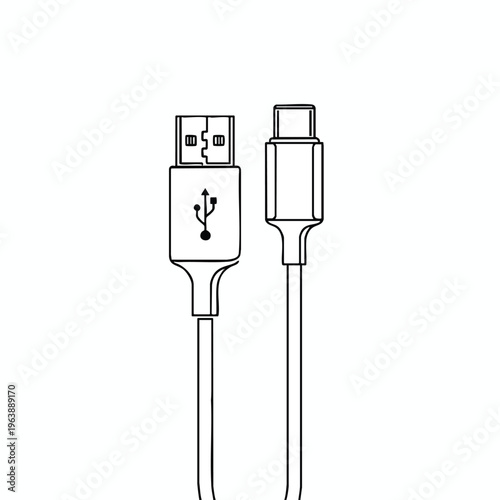 Line art illustration of a USB Type-A male connector and a USB Type-C male connector on a white background