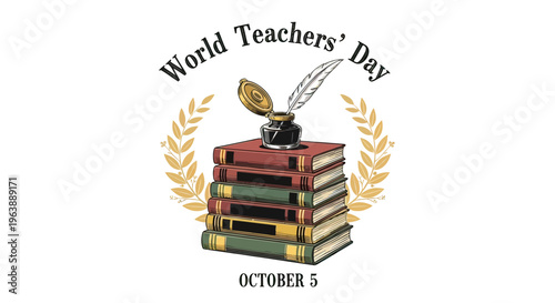 Stack of Books with Quill Pen.