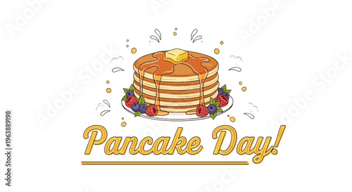 Stack of Pancakes with Fresh Fruits Topping.