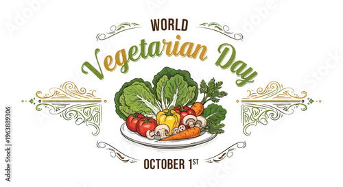 Vegetarian Food Illustration with Vegetables and Fruits.