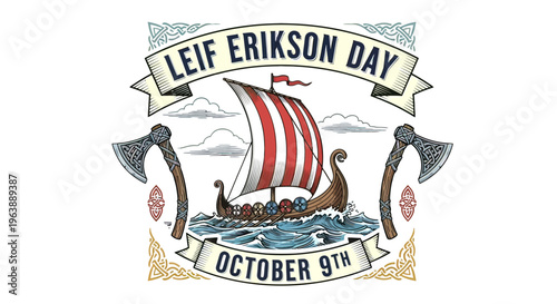 Viking Ship Sailing on Leif Erikson Day.