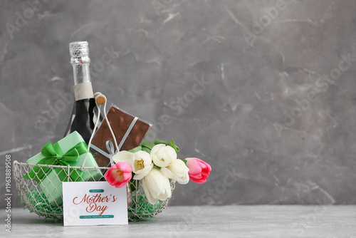 Basket with champagne bottl...