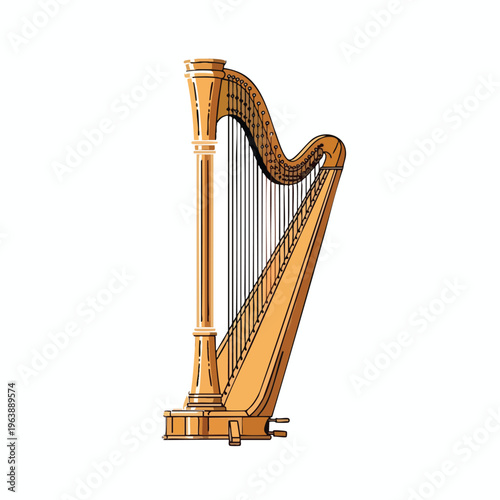 Ornate golden harp with delicate strings, elegant and classic musical instrument