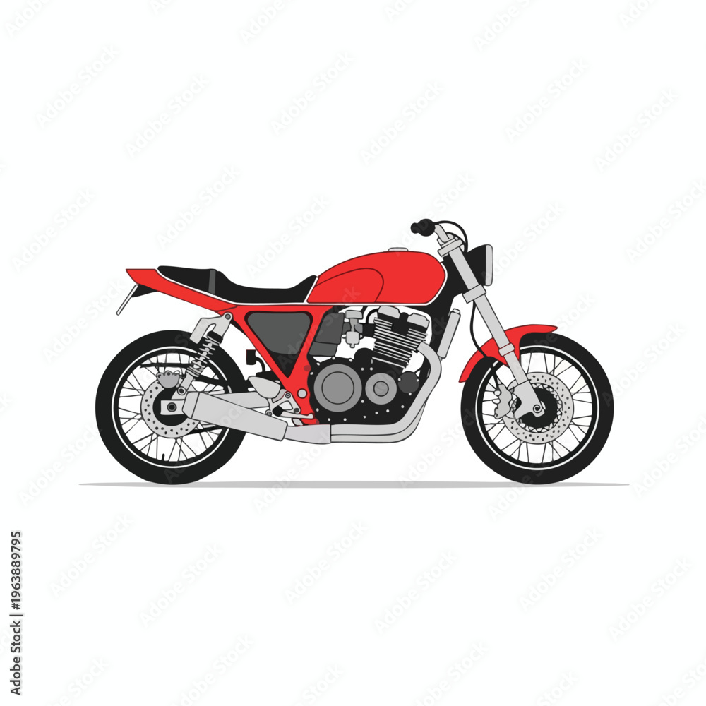 Obraz premium A sleek, red, classic-style motorcycle with spoked wheels and chrome accents