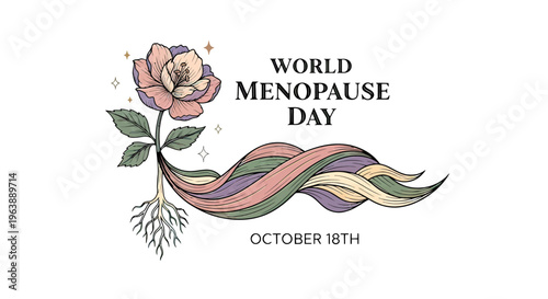 World Menopause Day Illustration with Rose Flower.