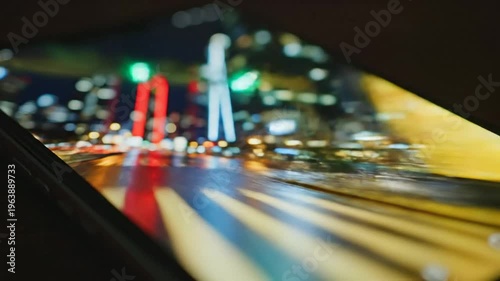 A neon night time lapse of city traffic rushes past a casino where chips clatter on a roulette table near a music studio and bowling equipment