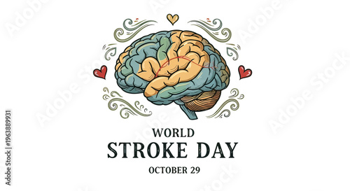 World Stroke Day Illustration Brain Awareness.