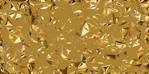 Close up of crumpled gold foil creating a textured reflective surface