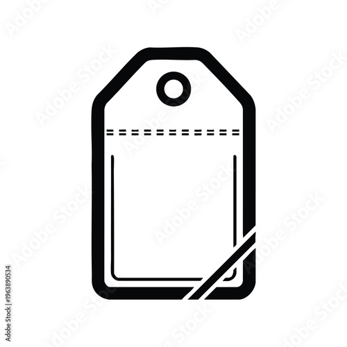 A simple black and white outline of a rectangular tag with a hole at the top