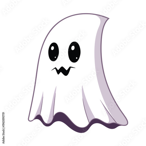 A simple white ghost with large black eyes and a jagged mouth