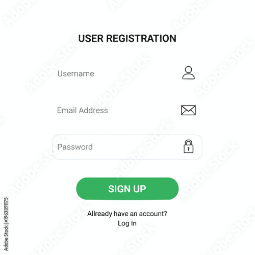 User registration form fields for username, email, and password with a sign-up button
