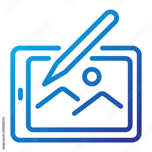 Tablet Photo Editing Blue Line Gradient Icon
