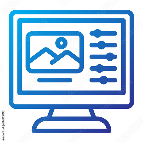 Desktop Photo Software Blue Line Gradient Icon