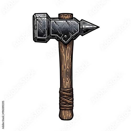 Viking Battle Axe with Wooden Handle.