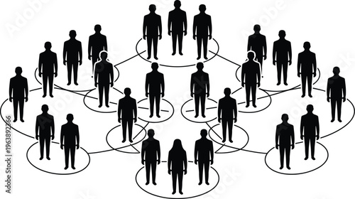 Black silhouettes of people connected in a network network, people, silhouettes, connections, business, teamwork, communication, relationships, community, group, organization, structure, unity, cooper